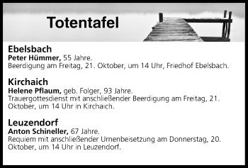 Anzeige von Totentafel vom 20.10.2016 von MGO