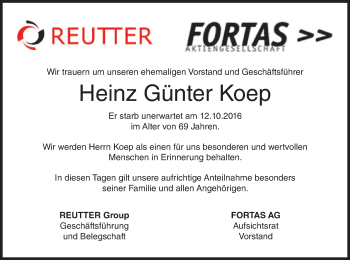 Anzeige von Heinz Günter Koep von MGO
