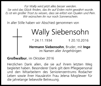 Anzeige von Wally Siebensohn von MGO