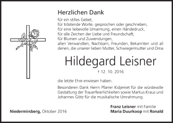 Anzeige von Hildegard Leisner von MGO
