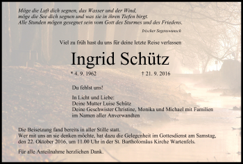 Anzeige von Ingrid Schütz von MGO