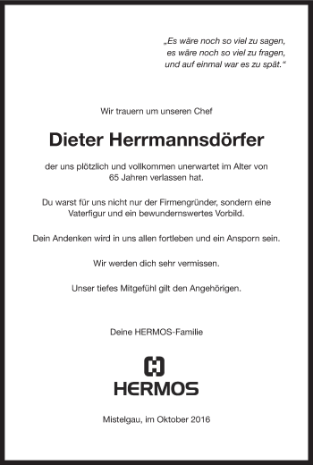 Anzeige von Dieter Herrmannsdörfer von MGO