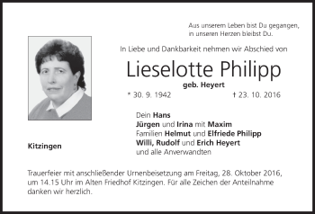 Anzeige von Lieselotte Philipp von MGO
