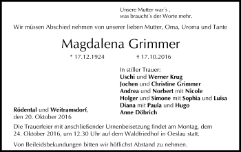 Anzeige von Magdalena Grimmer von MGO