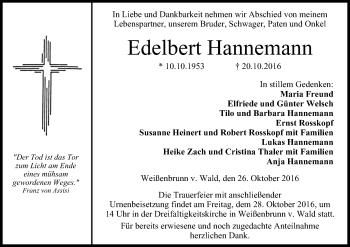 Anzeige von Edelbert Hannemann von MGO