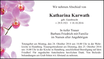 Anzeige von Katahrina Karwath von MGO
