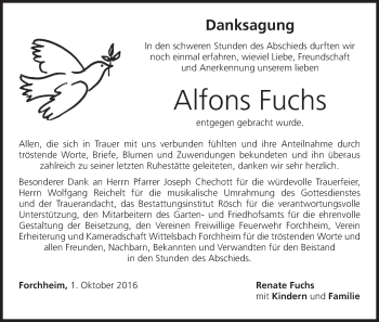 Anzeige von Alfons Fuchs von MGO