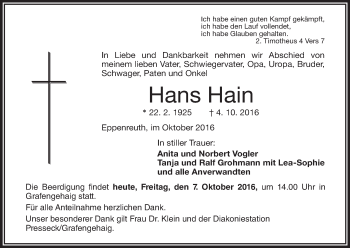 Anzeige von Hans Hain von MGO