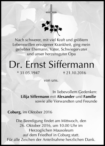 Anzeige von Ernst Siffermann von MGO