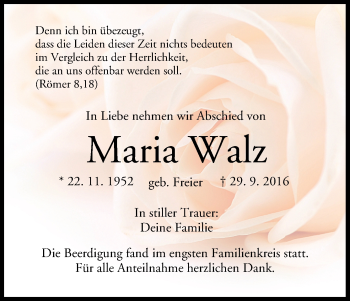 Anzeige von Maria Walz von MGO