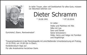 Anzeige von Dieter Schramm von MGO