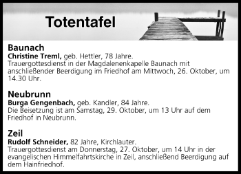 Anzeige von Totentafel vom 26.10.2016 von MGO