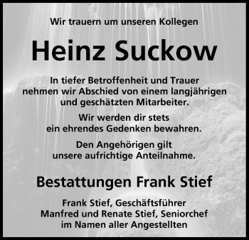 Anzeige von Heinz Suckow von MGO