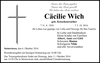 Anzeige von Cäcilie Wich von MGO