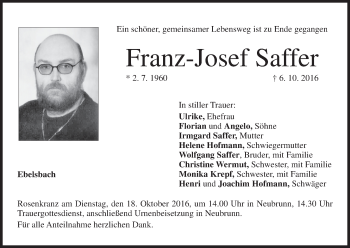Anzeige von Franz-Josef Saffer von MGO
