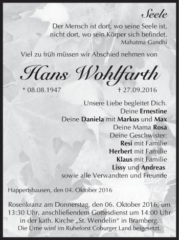 Anzeige von Hans Wohlfarth von MGO