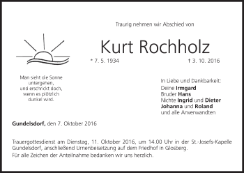 Anzeige von Kurt Rochholz von MGO