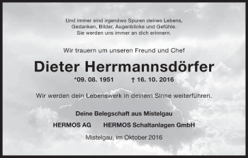 Anzeige von Dieter Herrmannsdörfer von MGO
