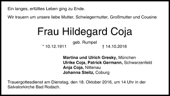 Anzeige von Hildegard Coja von MGO