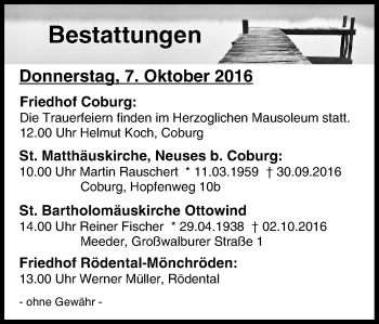 Anzeige von Bestattungen vom 07.10.2016 von MGO