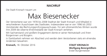 Anzeige von Max Biesenecker von MGO