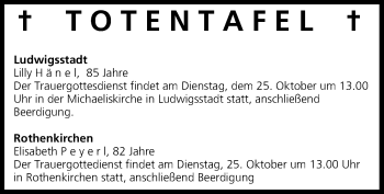 Anzeige von Totentafel vom 25.10.2016 von MGO