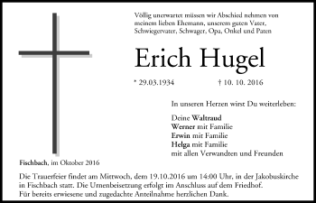 Anzeige von Erich Hugel von MGO