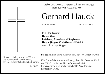 Anzeige von Gerhard Hauck von MGO