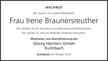 Anzeige von Irene Braunersreuther von MGO