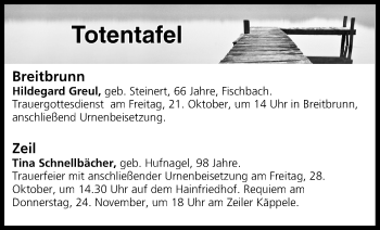 Anzeige von Totentafel vom 21.10.2016 von MGO