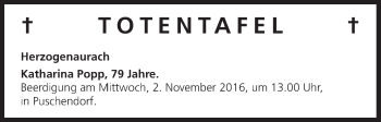 Anzeige von Totentafel vom 29.10.2016 von MGO