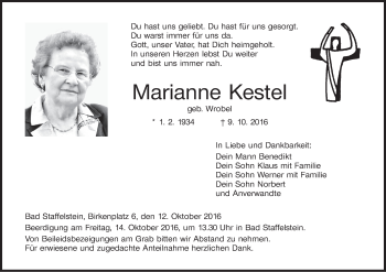 Anzeige von Marianne Kestel von MGO