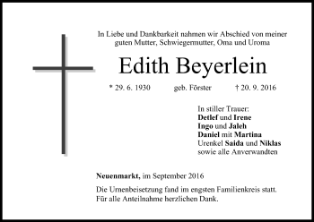 Anzeige von Edith Beyerlein von MGO