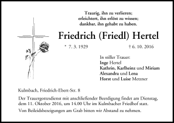 Anzeige von Friedrich Hertel von MGO