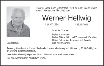 Anzeige von Werner Hellwig von MGO