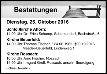 Anzeige von Bestattungen vom 25.10.2016 von MGO