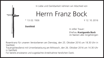 Anzeige von Franz Bock von MGO