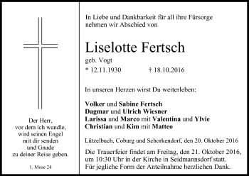 Anzeige von Liselotte Fertsch von MGO