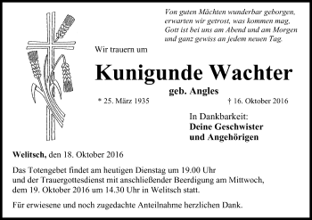 Anzeige von Kunigunde Wachter von MGO