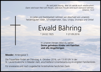 Anzeige von Ewald Bähring von MGO