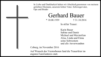 Anzeige von Gerhard Bauer von MGO