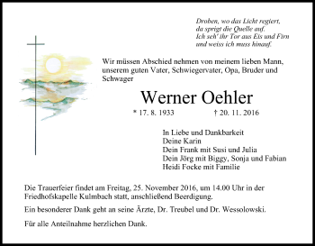 Anzeige von Werner Oehler von MGO