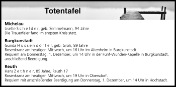 Anzeige von Totentafel vom 30.11.2016 von MGO