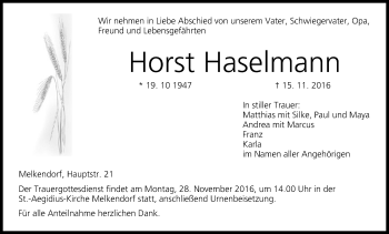 Anzeige von Horst Haselmann von MGO