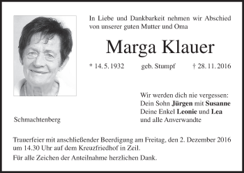Anzeige von Marga Klauer von MGO