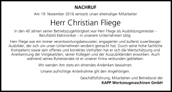 Anzeige von Christian Fliege von MGO