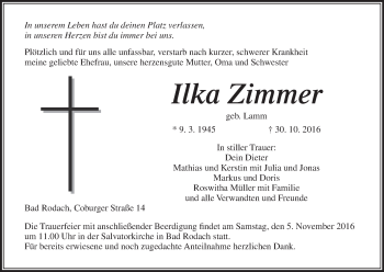 Anzeige von Ilka Zimmer von MGO