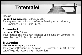 Anzeige von Totentafel vom 19.11.2016 von MGO