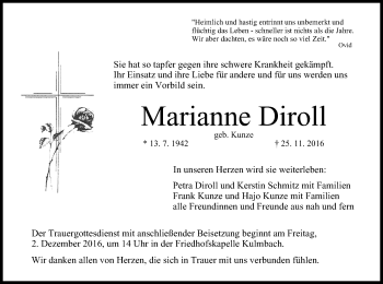 Anzeige von Marianne Diroll von MGO