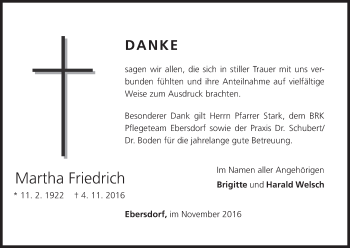 Anzeige von Martha Friedrich von MGO